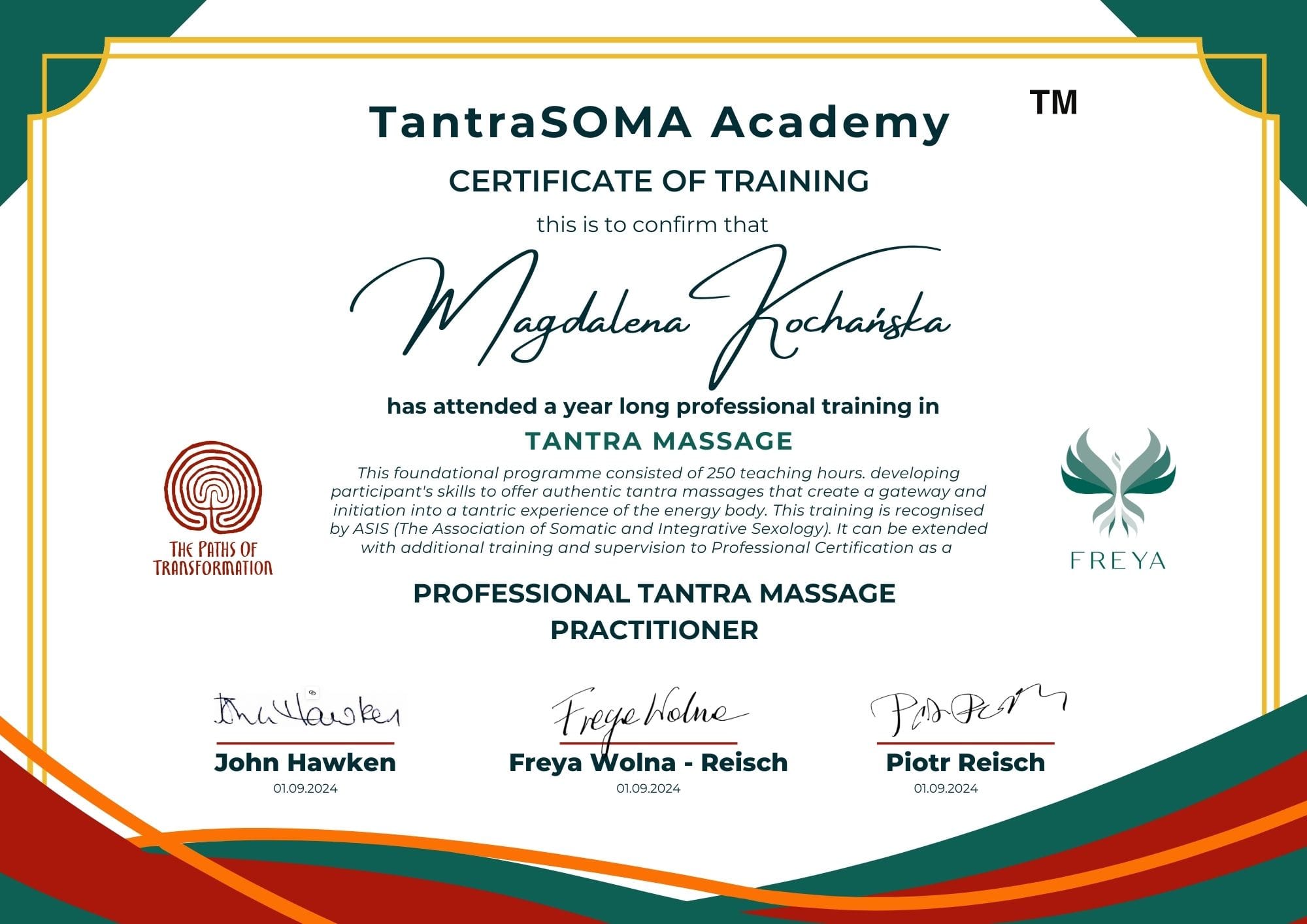 Certyfikat Feniksa TantraSoma Academy
